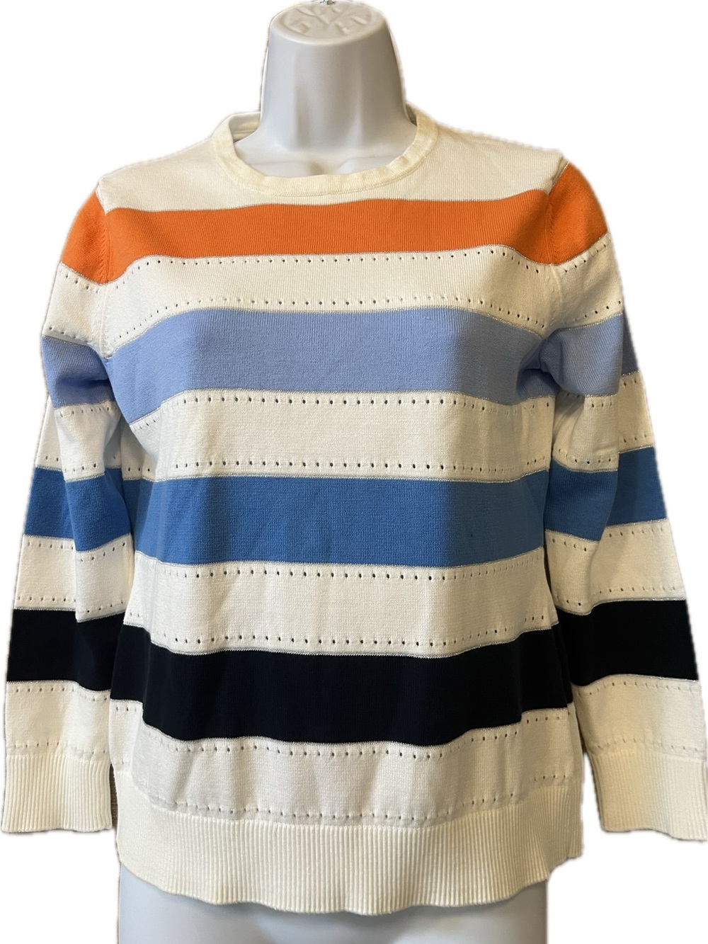 Brooks Brothers pretty cotton stretch striped crew neck sweater M like new!